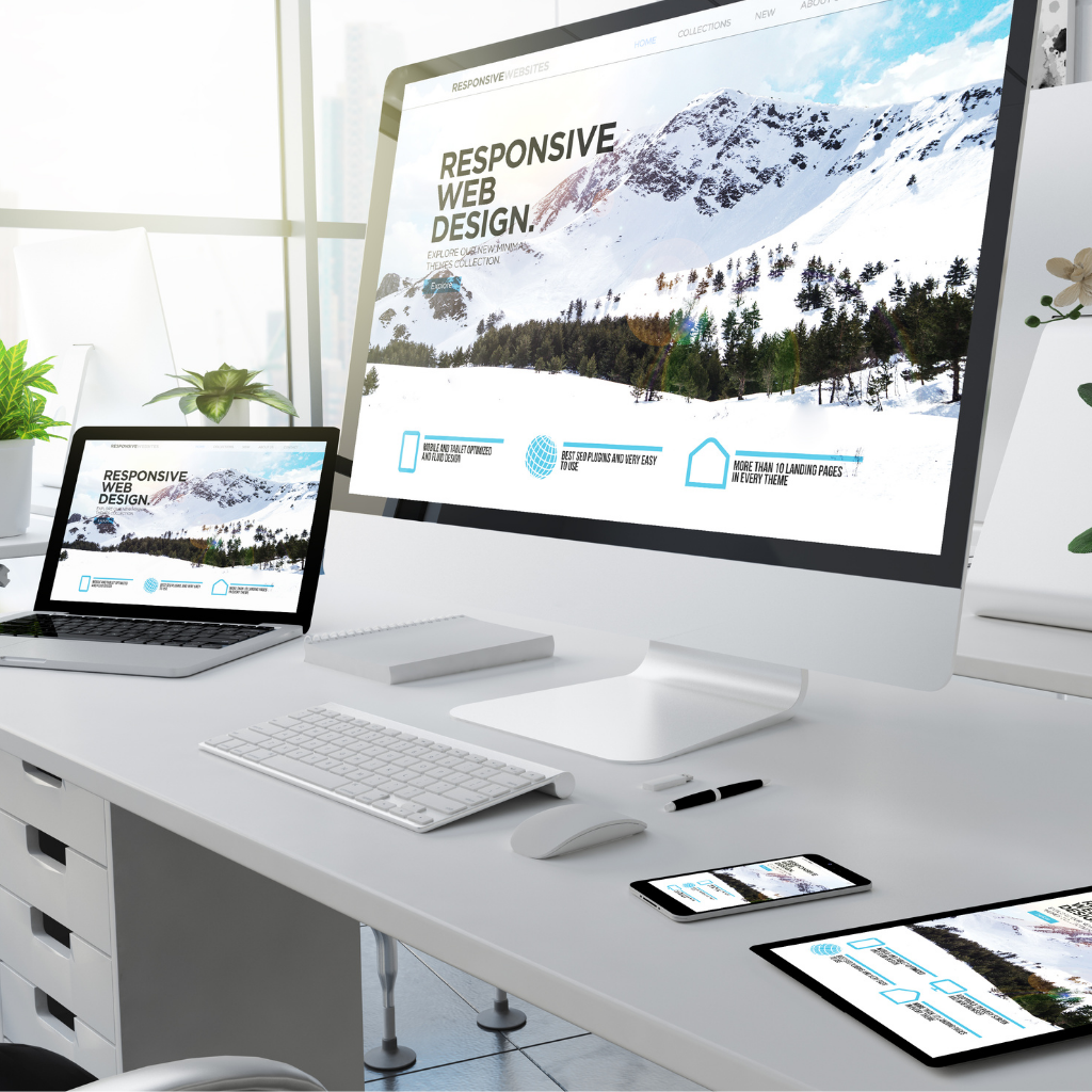 Mockup de site web responsive sur écran, ordinateur portable et mobile pour VisualBiz
